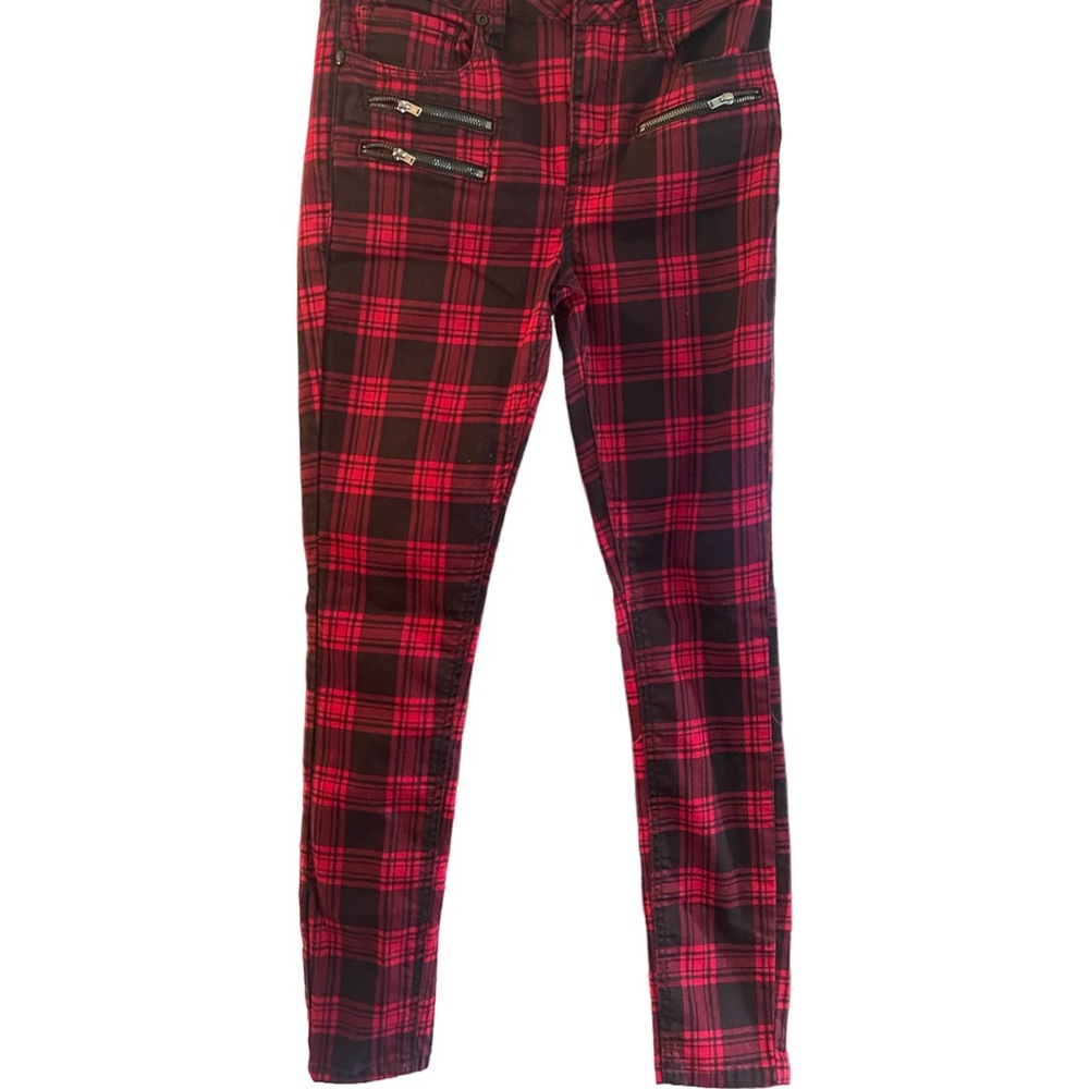 Hot Topic Denim Red Plaid- High Rise Super Skinny Jeans